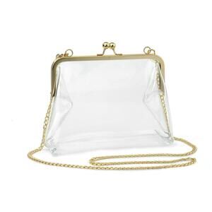 7317 Clear Transparent PVC Kiss Lock Chain Cross Body Bag Clutch